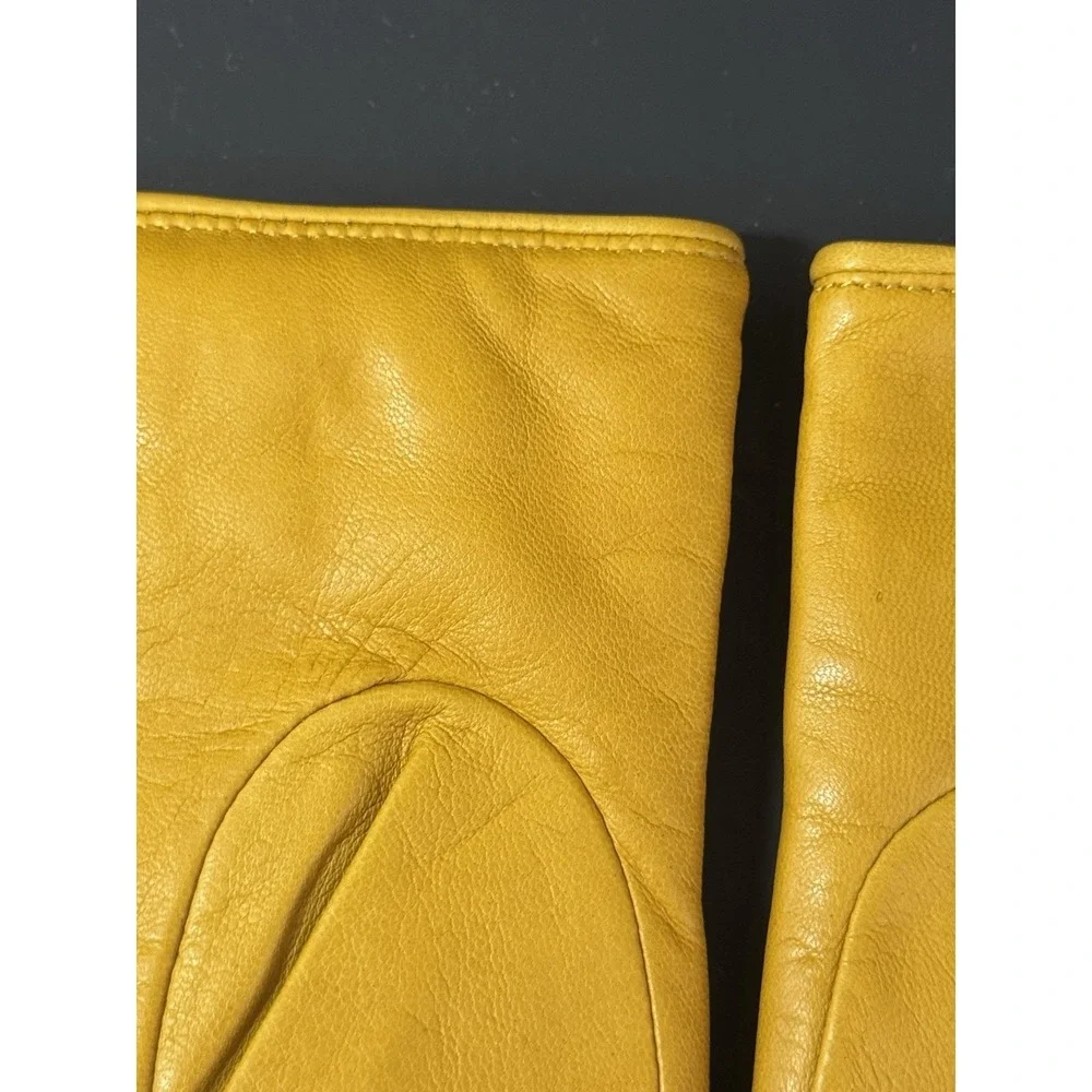 Coach Yellow Leather‎ Quilted Bow Heart Wool Lined Gloves Size 8